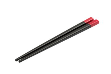 Black chopsticks with red tips angled diagonally isolated on a transparent background asian utensil