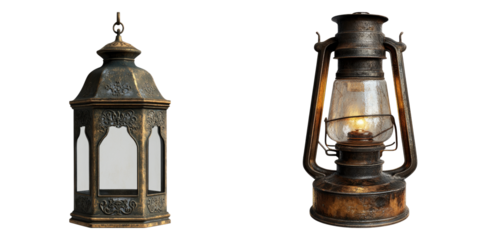 set of antique lantern isolated on transparent background