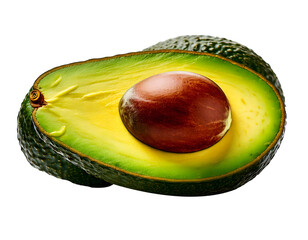 Whole avocado with seed on transparent background and white background 