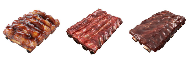set of BBQ ribs isolated on transparent background