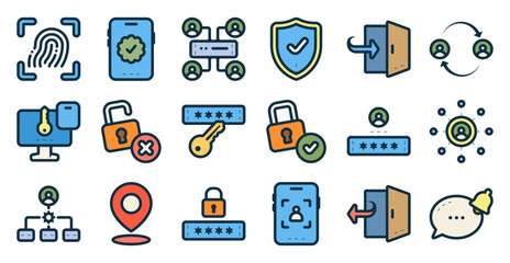 Password icon set related to access, privacy, security, secure, safety, and others. vector illustration with lineal color style