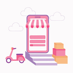 Whimsical 3d render of an online shopping scene