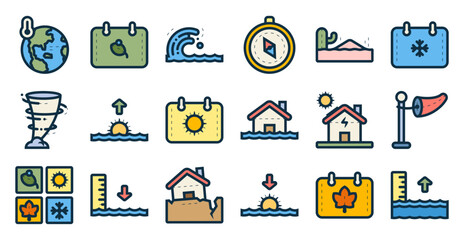 Natural phenomena icon set related to nature, natural, environment, season, climate, and others. vector illustration with lineal color style