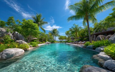 Tropical pool resort landscape