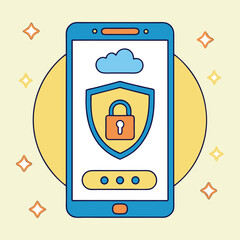 Flat vector icon set: digital shield with peace symbol design for web and app