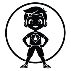 Energetic cartoon kid fitness silhouette logo