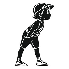 Cartoon kid fitness silhouette logo in black and white