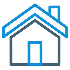 Blue house icon, a vector illustration of a residential building with a door and a window, symbolizing real estate and home