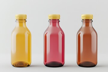 Three empty glass bottles with gold caps.
