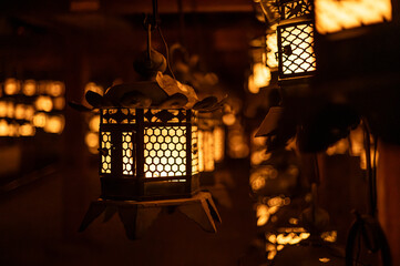 Close-Up of Traditional Japanese Lanterns at Kasuga Taisha Shrine in Nara