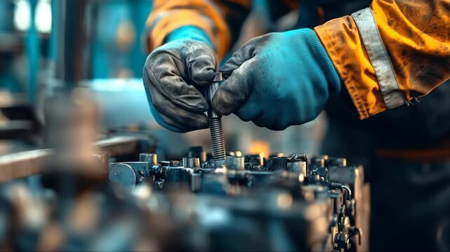 Technician works with machinery at industrial site during daylight hours