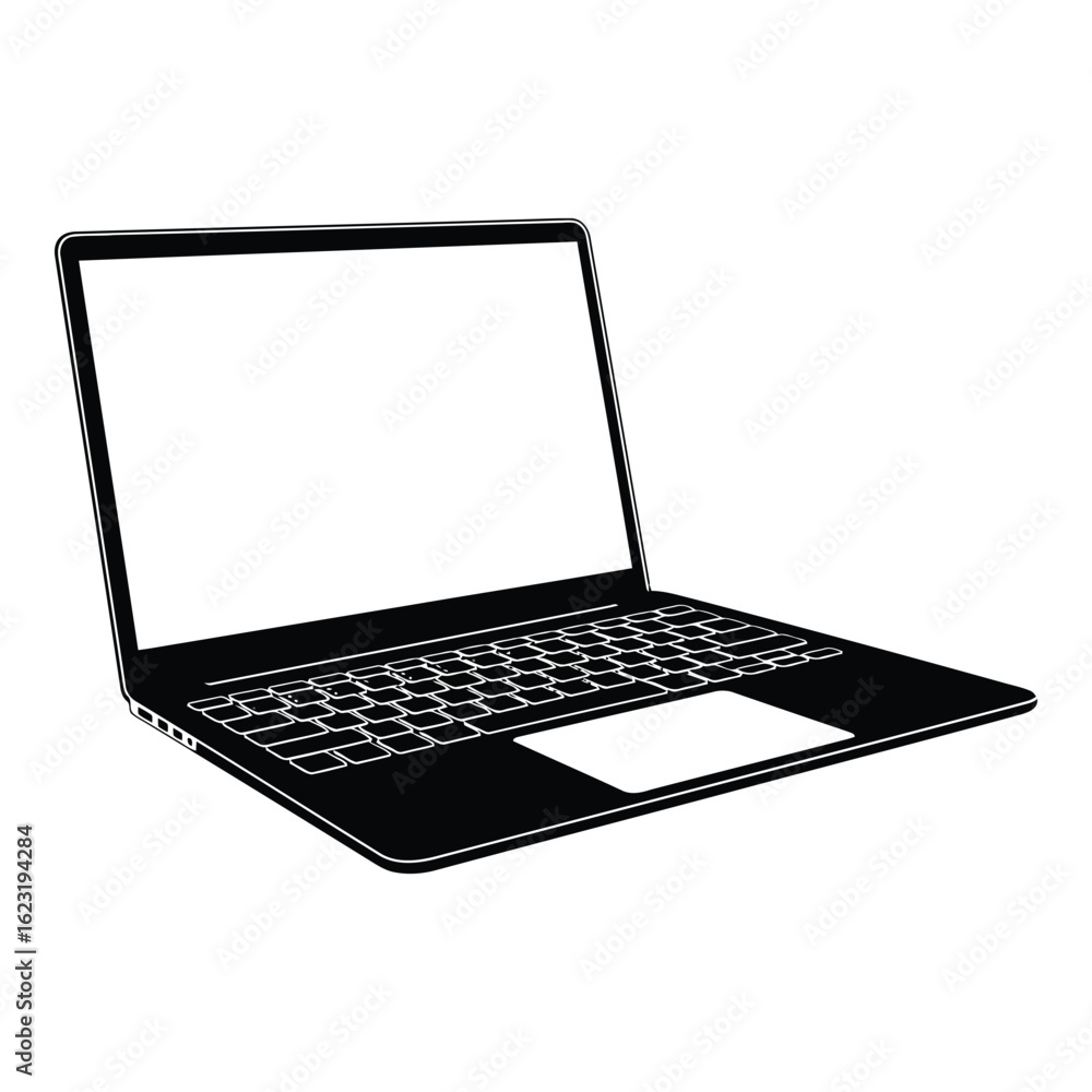 Aufkleber art of modern laptop computer with a blank screen and keyboard, isolated on white background