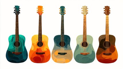 Naklejka premium Colorful Classical Acoustic Guitars Vector Set for Music Enthusiasts