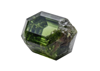 Faceted, translucent green gemstone
