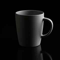 Minimalist grey mug standing out against a dark, reflective background.