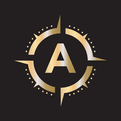 Compass Logo Combine With Letter A Vector Template