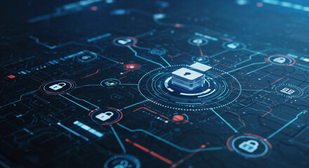 Secured Data Flow: Abstract Cybersecurity Illustration on Digital Circuit Board