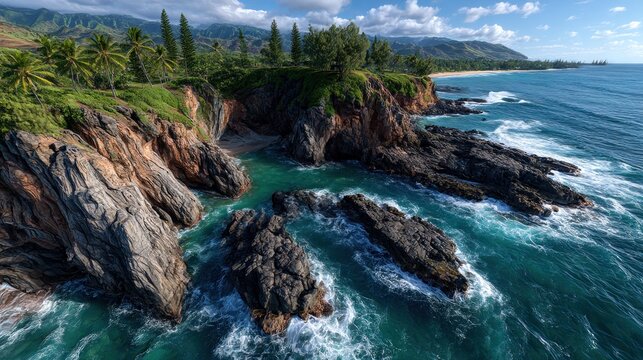 Coastal cliffs meet turquoise water