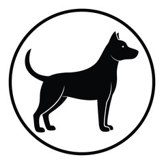 Black silhouette logo of a dog and person exercising together