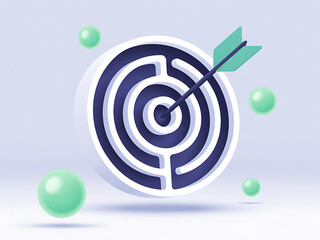 Target with arrow and floating spheres representing goals and success