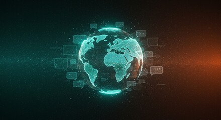 Digital Globe Surrounded by Communication Bubbles, Illustrating Global Connectivity and Social Networking