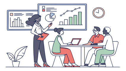 Business meeting presentation strategy planning and teamwork collaboration in office conference room