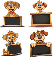 dog mascot cartoon character illustration with blackboard vector style on white background