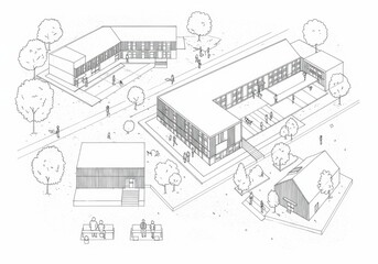 Obraz premium Set of architectural concept sketches of various modern building exteriors