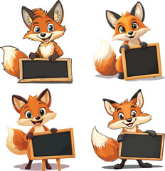 fox mascot cartoon character illustration with blackboard vector style on white background