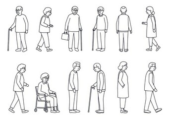 Set of isometric people icons in a minimalist line art style