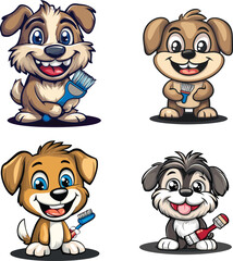 dog mascot cartoon character illustration brushing teet vector style on white background