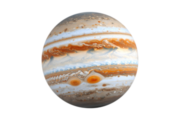 The majestic planet jupiter, showcasing its swirling clouds and great red spot, isolated on white isolated on transparent background