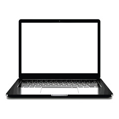 Art of modern black laptop computer with a blank white screen, isolated on a white background, showcasing technology and portability for work and business
