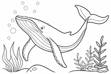 coloring page line art the whale black vector