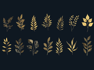 Obraz premium Elegant golden leaves pattern on a dark background for decorative design