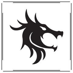 Dragon Head Silhouette Fierce Dragon Icon with Flames, Mythical Creature Design for Fantasy Art, Magic, and Creative Use