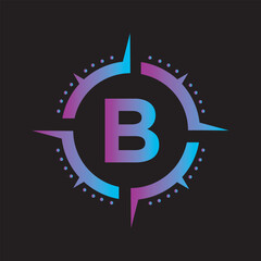 Compass Logo Combine With Letter B Vector Template