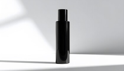 Black Perfume Bottle Standing, Isolated on White Background