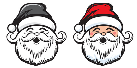 Santa Claus head, smile Ho-ho-ho. Front view Colored and outline