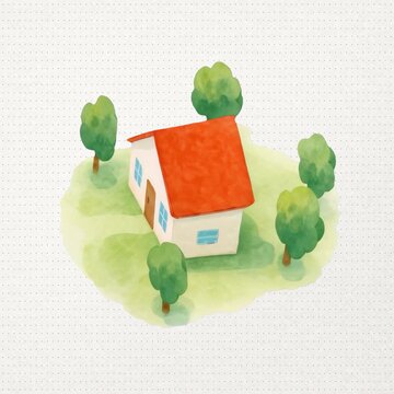 Charming watercolor house illustration animation isolated asset, transparent 4K video, alpha channel, ProRes 4444