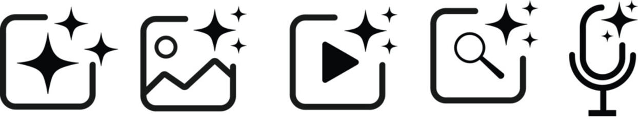 AI generates buttons set. Generate media  files -image, text, audio, video with Artificial Intelligence.