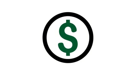 Financial Symbol in Circle - Green dollar sign inside a black circle on white background. Symbolizes finance, investment, wealth, currency, and economic growth