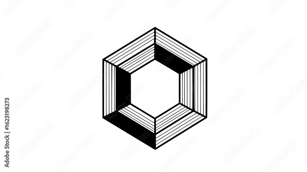 Poster geometric hexagon shape with layered structure isolated on white background