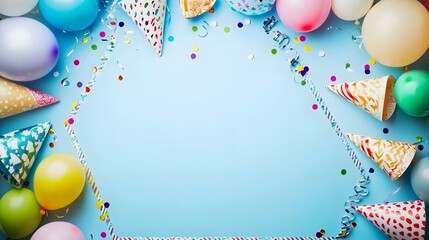 Colorful Party Balloons Confetti Hats Festive Background