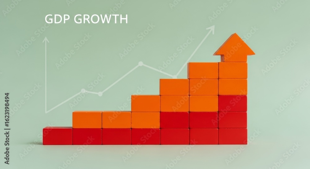 Poster gdp growth chart blocks - upward trending graph represented by orange and red blocks illustrating ec