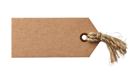 Blank Kraft Tag with Twine on Simple White Background isolated on transparent white background --ar 16:9 --raw