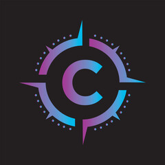 Compass Logo Combine With Letter C Vector Template
