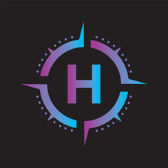 Compass Logo Combine With Letter H Vector Template