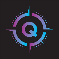 Compass Logo Combine With Letter Q Vector Template