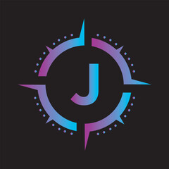 Compass Logo Combine With Letter J Vector Template
